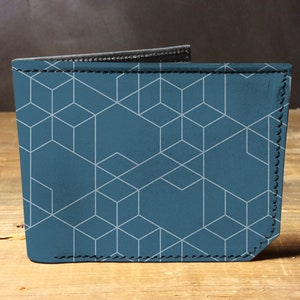 Cartera geométrica azul de cuero, regalo para hombres, billetera única, billetera de cuero, billetera interesante, billetera plegable, billetera colorida, billetera genial
