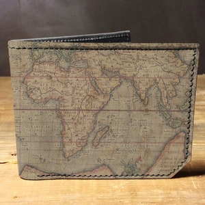 Leather world map wallet, gift for men, unique wallet, leather wallet, interesting wallet, bifold wallet, colorful wallet, cool wallet image 1