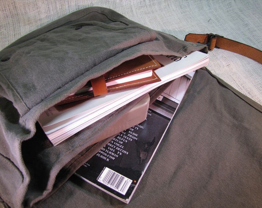 Canvas messenger bag with leather accents bird in tree bag Etsy