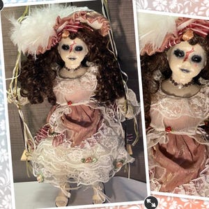 OOAK One-of-a-kind Hand Painted “Hailey’s Hanging Around” Creepy Haunted Horror Art Doll Halloween Decor.