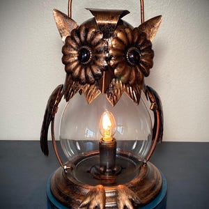 OOAK One-of-a-kind Upcycled Repurposed Recycled Candle Lantern Electrified 12” Owl Accent Lamp Light Nightlight