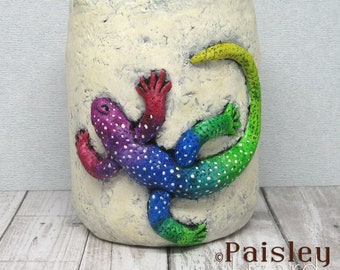 Rainbow Lizards Planter Utensil Tool Holder by Paisley Lizard