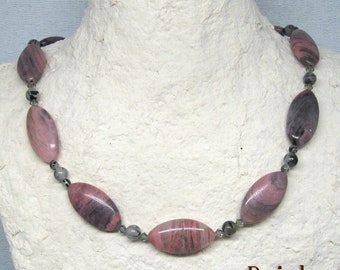Blush Pink and Gray Gemstone Necklace, Paisley Lizard boho jewelry