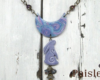 Cosmic Hare statement necklace, boho art jewelry by Paisley Lizard