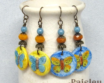 Butterfly Charm Dangle Earrings, boho art jewelry by Paisley Lizard