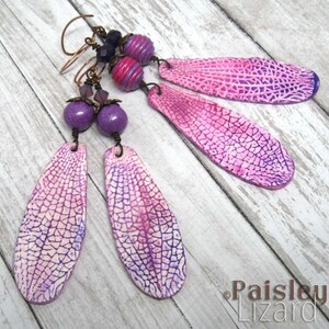 Violet Fairy Wing Earrings, boho art jewelry by Paisley Lizard