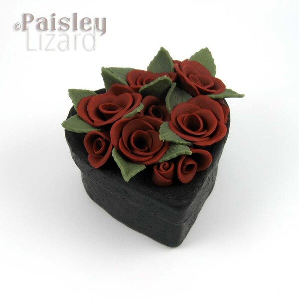 Burgundy Rose Black Heart keepsake box, mixed media jewelry box