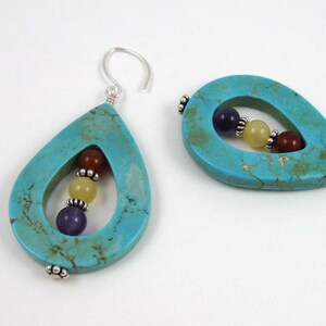 Turquoise earrings with amethyst and carnelian, boho southwestern jewelry
