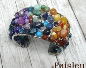 Rainbow Gemstone Cuff, Paisley Lizard boho art jewelry