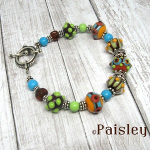 Bumpy Bead rodeo bracelet, Paisley Lizard boho art jewelry