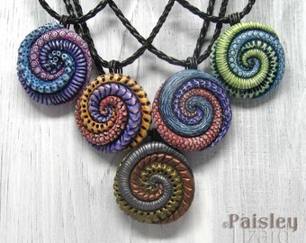 Swirl Tentacles and Tails Pendant Necklace, Paisley Lizard boho art jewelry