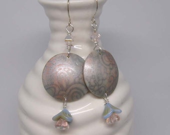 Pastel Paisley Polymer Clay Earrings | Sterling Silver, Czech Glass Flowers