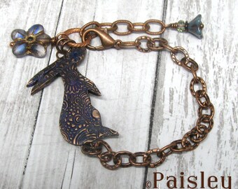 Indigo Hare bracelet, Paisley Lizard boho art jewelry