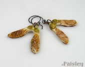 Maple seed pod earrings | rustic botanical jewelry, polymer clay mixed media bead dangles and copper wire