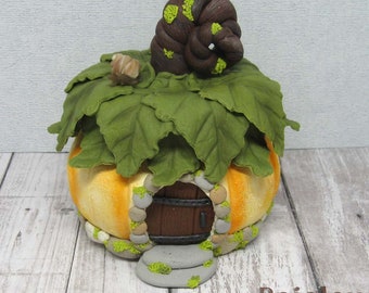 Pumpkin Fairy House Jar, whimsical collectible by Paisley Lizard