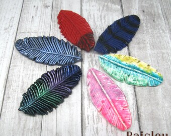 Feather Brooch with locking pin back, boho art jewelry by Paisley Lizard