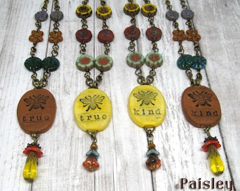 Rustic Bee Statement necklace, Paisley Lizard boho art jewelry