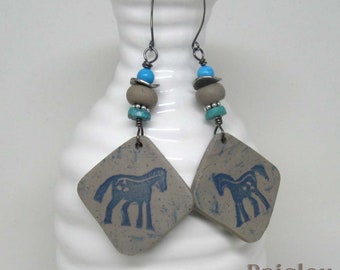 Primitive Pony Earrings, Southwestern Horse Jewelry, Turquoise Accents