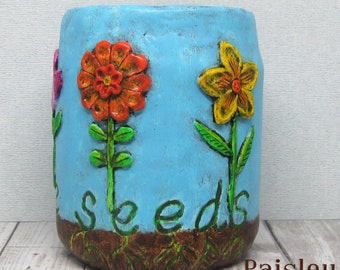 Folk Art Flowers Planter Utensil Tool Holder by Paisley Lizard