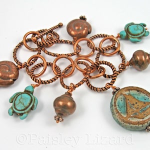 Nautical Charm Bracelet with sail boat, turquoise sea turtles, and copper sea shells, sailing jewelry