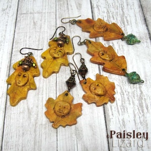 Fall Leaf Dryad Earrings, boho art jewelry by Paisley Lizard