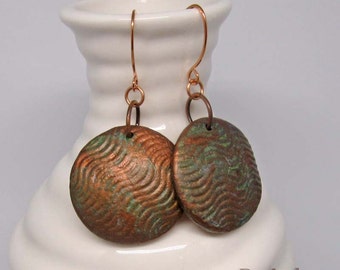 Copper Patina Waves earrings, boho art jewelry by Paisley Lizard