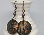 Textured Bronze Verdigris earrings, boho art jewelry by Paisley Lizard