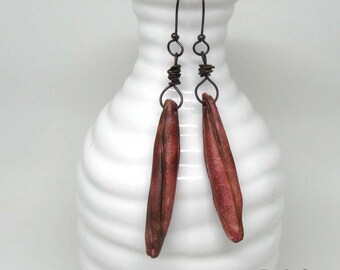 Chili Red Seedpod Earrings | Rustic Polymer Clay Botanical Jewelry
