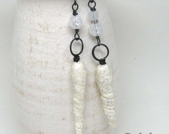 Asymmetric Icicle earrings, Paisley Lizard boho art jewelry, polymer clay beaded statement earrings
