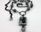 Lucky Black Cat necklace, polymer clay beads and gunmetal chain - reserved listing