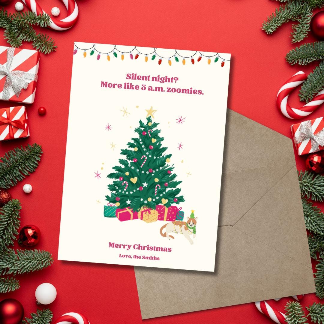 CAT CHRISTMAS CARD - 3 Funny & Cute Holiday Greeting Cards for Cat ...