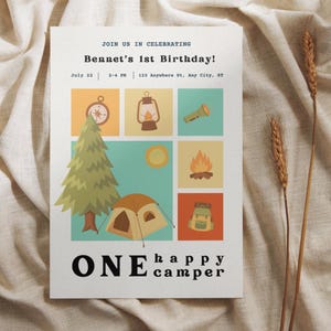 One Happy Camper Invitation | Camping Birthday | One Happy Camper Birthday Invite | Camping Themed Birthday | Instant Download