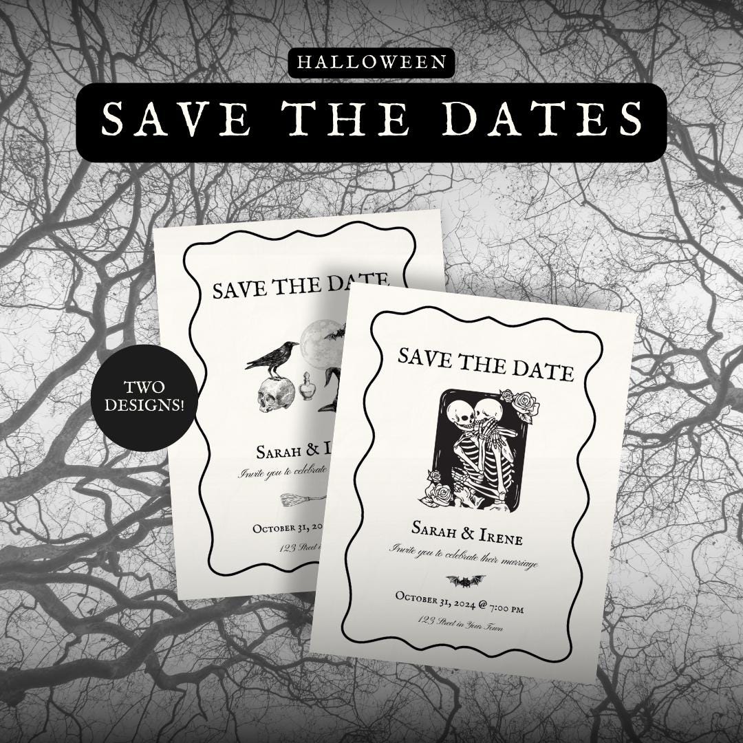 Halloween Save the Dates | Fully Customizable Gothic Wedding Save the ...