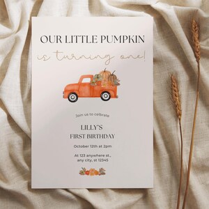 Our Little Pumpkin is Turning One Invite | Fall Birthday Party Invitation | 1st Birthday Invitation