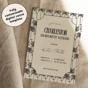 Charleston Bachelorette Party Itinerary Template, Bachelorette Weekend Charleston Invitation, Tropical Bachelorette Canva Evite