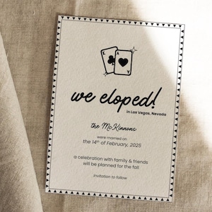 Anuncio minimalista de boda en Las Vegas, tarjeta de boda con letrero de Las Vegas, plantilla de invitación para recepción en Nevada