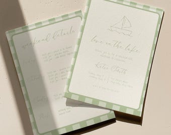 Lake Bachelorette Party Invitation, Hand-Drawn Itinerary (Canva Template)