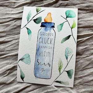 Handgemalte Aquarellkarte zur Geburt