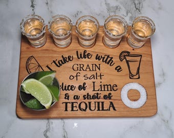Personalized Tequila Shot Board, Cherry Hardwood Flight Tray