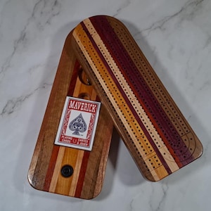 Handmade Wooden Cribbage Board with Storage, custom cribbage board, padauk, walnut, canary, cherry, hard maple, large cribbage board