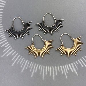 Mini Sun Ray Hoops, Sterling Silver Hoops, Bronze Hoops