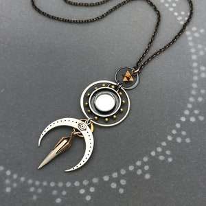 All Seeing Eye Talisman Protection Necklace with Moon and Merkaba Star and Mirror Pendant