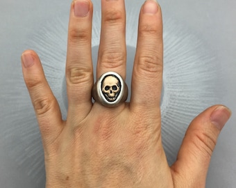 Memento Mori Mixed Metal Skull Ring, Biker Ring, Men's Ring