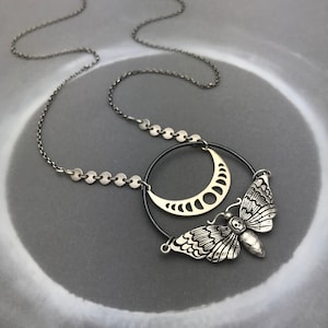 Moth Jewelry Set, Gothic Necklace and Ring, Death Head Moth, Crescent Moon  - Oddities For Sale has unique