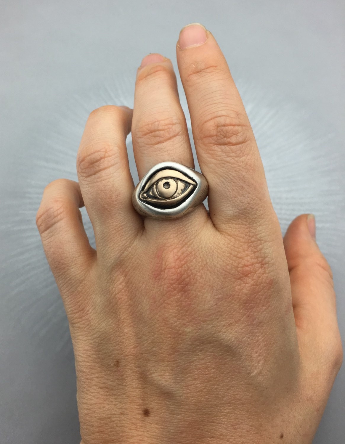 Sterling Silver Small Black CZ Evil Eye Ring, Silver Ring