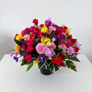 Mixed Artificial Flower Grave Pot Arrangement – Memorial Tribute