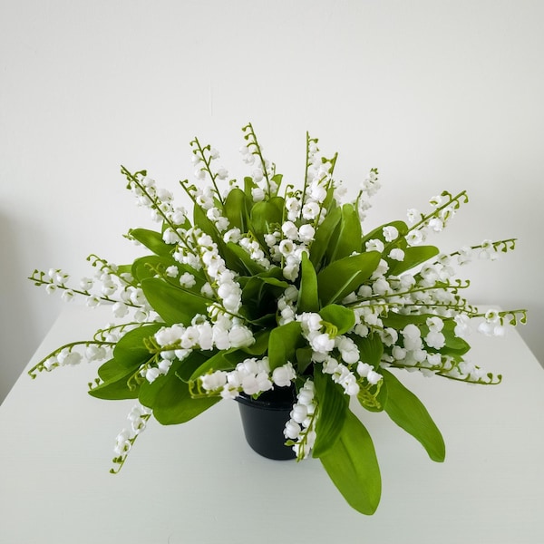 Arreglo floral artificial de lirios del valle para maceta de tumba – Flores para cementerio conmemorativo