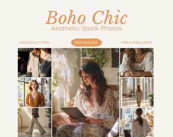 Boho Chic Aesthetic Stock Photos Boho Chic Instagram Reels Stock Photo Bohemian Chic Girl LifeStyle Boho Chic Aesthetic Stock Photos PLR MRR