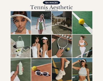 Tennis Aesthetic Stock Photos Preppy Sporty Lifestyle Tennis Photos Tennis Outfit White & Green Court Photos Faceless Marketing