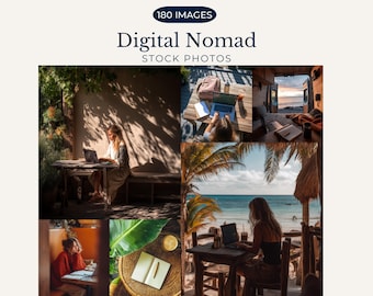 Digital Nomad Lifestyle Stock Photo Bundle Remote Work Lifestyle Images Faceless Beach & Cabin Remote Work Flat Lays for Travel Creators